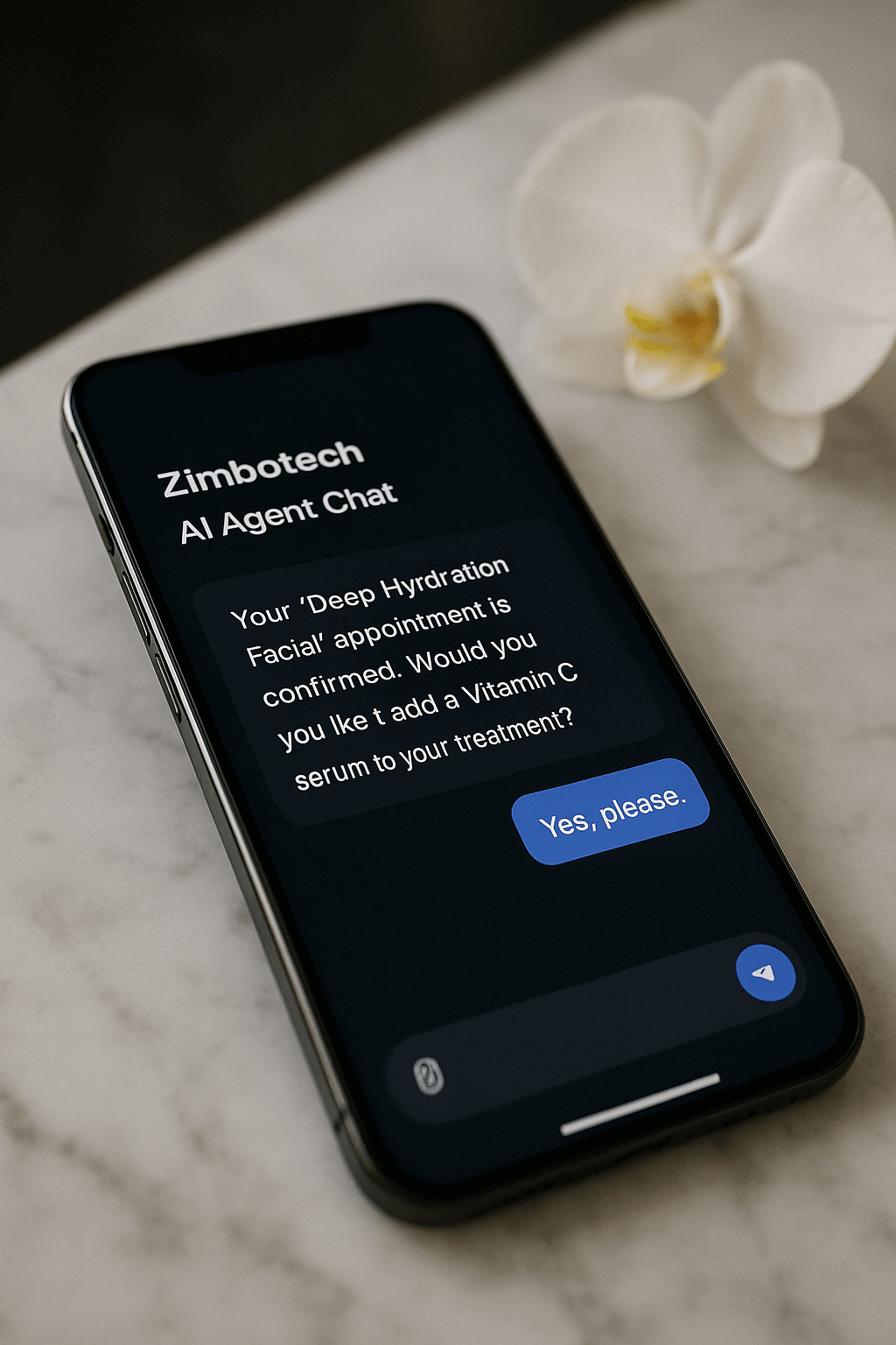 Demonstração de um Agente de IA da Zimbotech a agendar um tratamento para uma clínica de estética